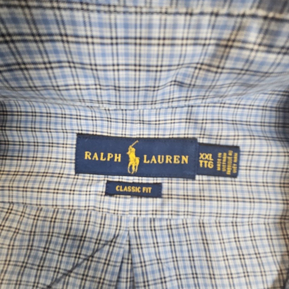 Ralph Lauren Mens XXL Classic Fit Blue Micro Check Cotton Button‎ Down Shirt - Picture 10 of 16